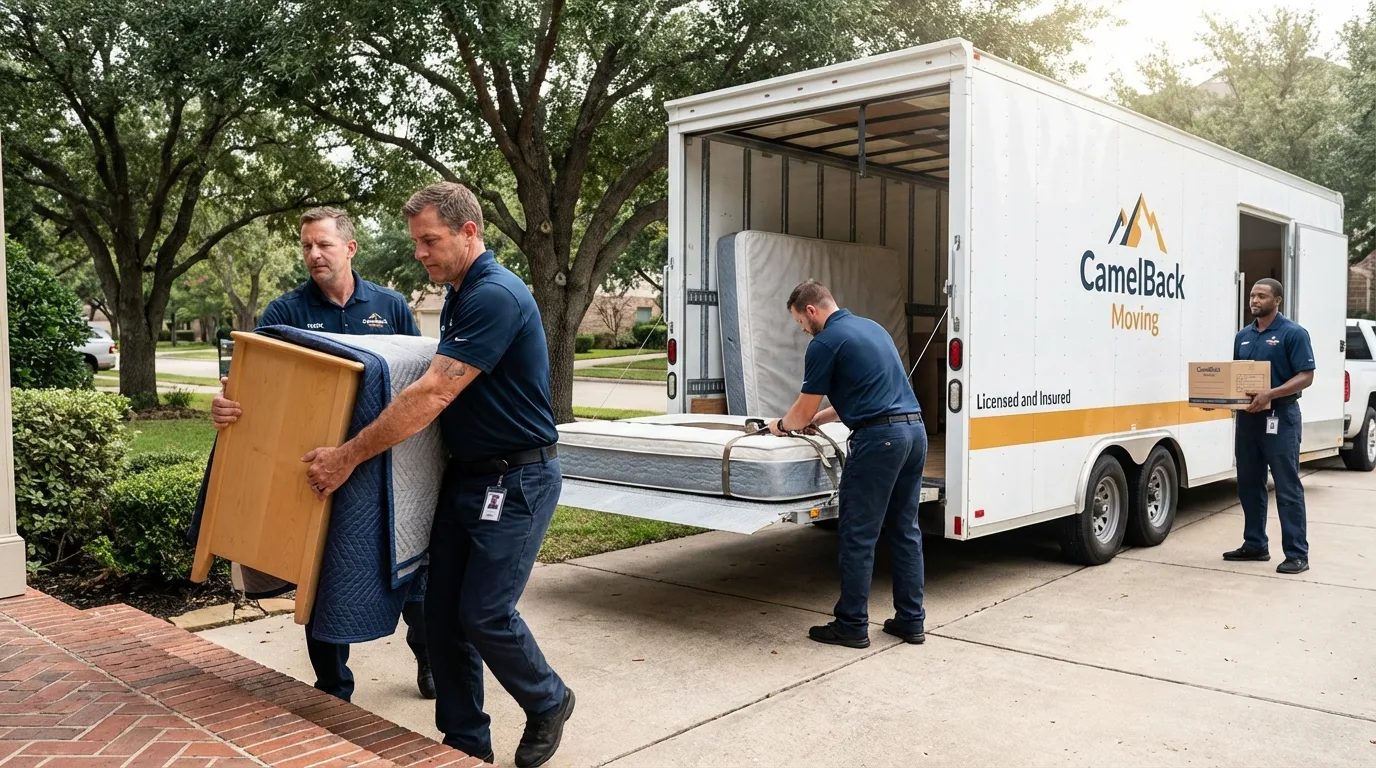 Crew loading residential truck for cross-state move from Newburgh, NY